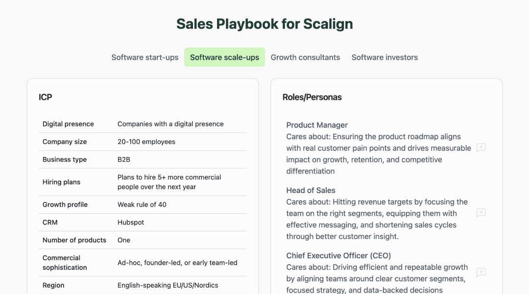 Screenshot of sales playbook